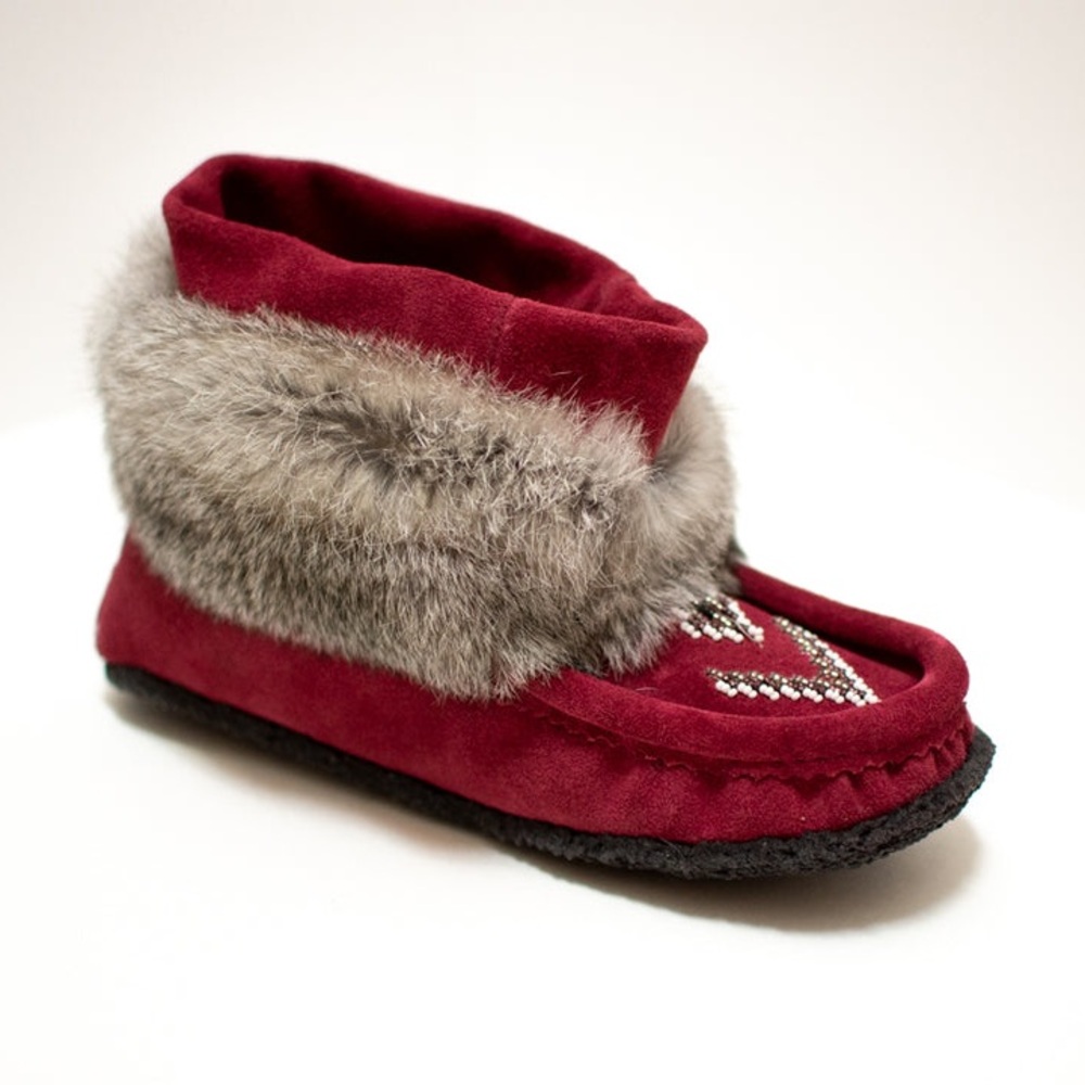 Laurentian Chief Burgundy Ankle Suede Waterproof Moccasins Mukluks Rubber Sole